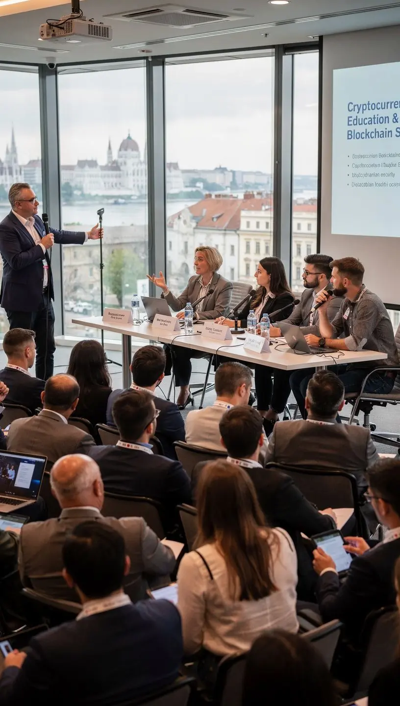 Diákok, akik közösen tanulnak a decentralizált pénzügyekről és okosszerződésekről.